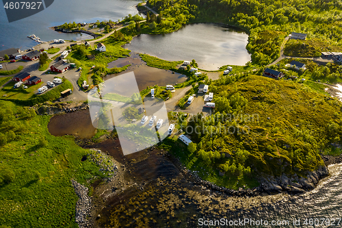 Image of Beautiful Nature Norway Aerial view of the campsite to relax.