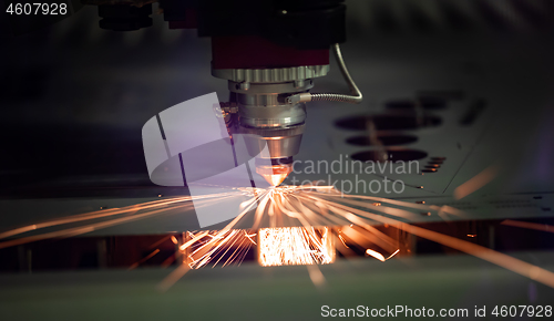 Image of CNC Laser cutting of metal, modern industrial technology.