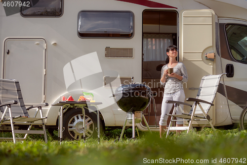 Image of Family vacation travel RV, holiday trip in motorhome, Caravan ca