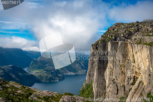 Image of Pulpit Rock Preikestolen Beautiful Nature Norway