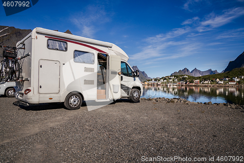 Image of Family vacation travel RV, holiday trip in motorhome