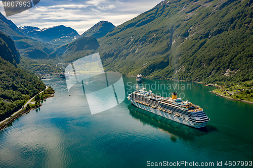 Image of Cruise Liners On Geiranger fjord, Norway