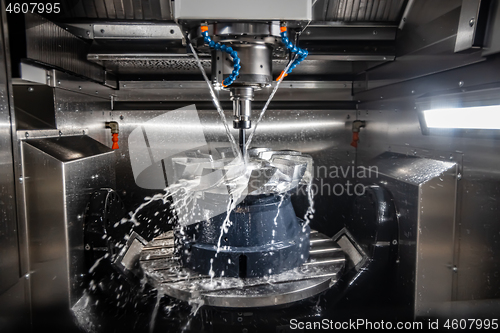 Image of Metalworking CNC lathe milling machine. Cutting metal modern pro