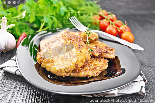 Image of Fritters meat in plate on board