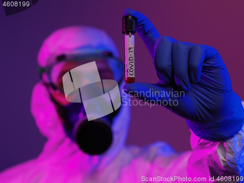 Image of Coronavirus, Doctor holding positive covid-19 virus Blood Sample