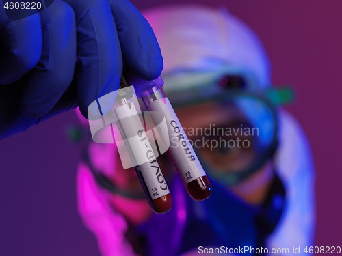 Image of Coronavirus, Doctor holding positive covid-19 virus Blood Sample