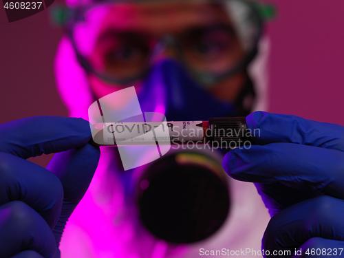 Image of Coronavirus, Doctor holding positive covid-19 virus Blood Sample