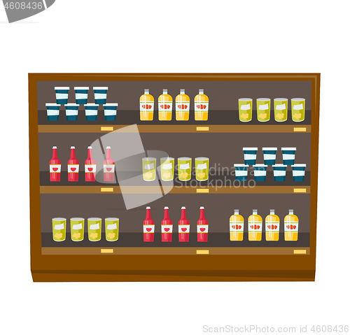 Image of Grocery store shelves with products vector cartoon