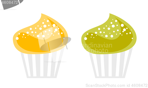 Image of Colorful cupcakes vector cartoon illustration.