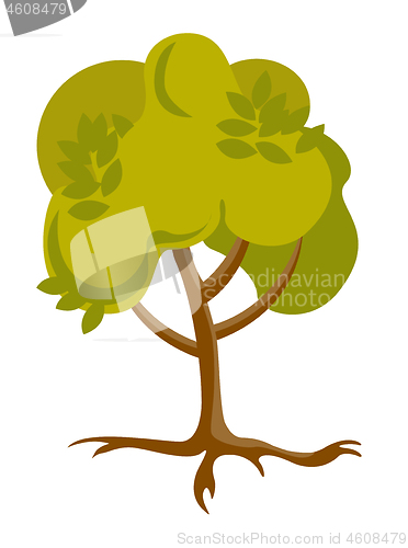 Image of Green tree with roots vector cartoon illustration.