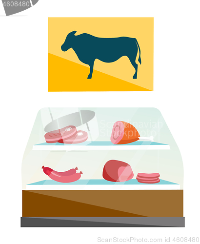 Image of Showcase of butcher shop with meat vector cartoon.