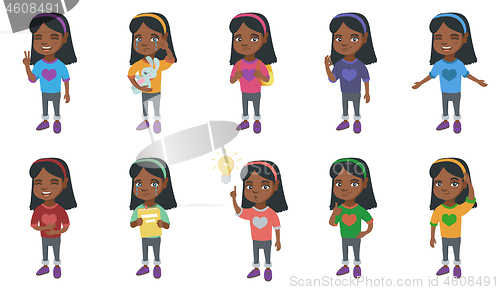 Image of Little african girl vector illustrations set.