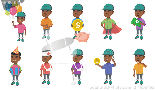 Image of Little african boy vector illustrations set.