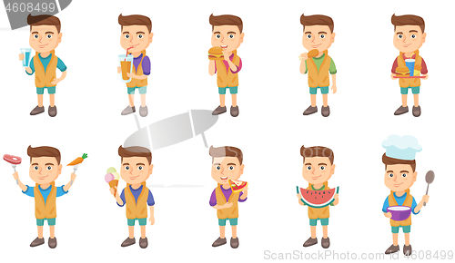 Image of Little caucasian boy vector illustrations set.