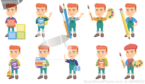 Image of Little caucasian boy vector illustrations set.