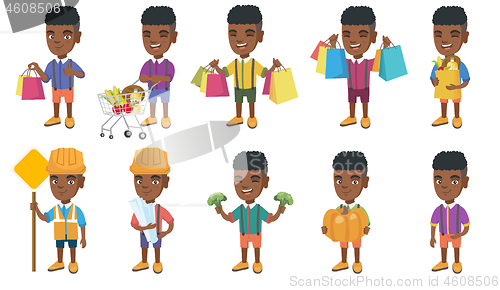 Image of Little african boy vector illustrations set.