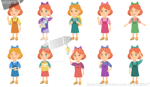 Image of Little caucasian girl vector illustrations set.