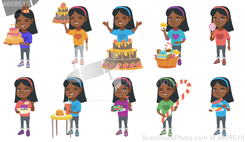 Image of Little african girl vector illustrations set.