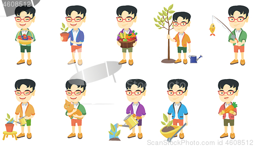 Image of Little asian boy vector illustrations set.