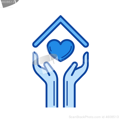 Image of Hands and house roof with heart line icon.