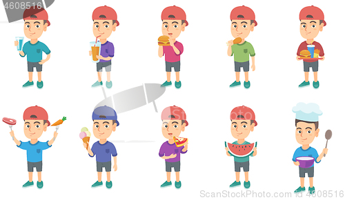 Image of Little caucasian boy vector illustrations set.