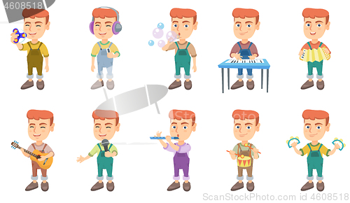 Image of Little caucasian boy vector illustrations set.