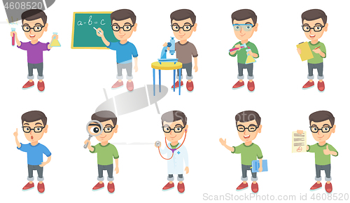 Image of Little caucasian boy vector illustrations set.