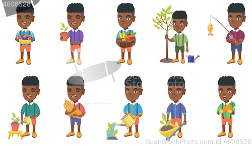 Image of Little african boy vector illustrations set.