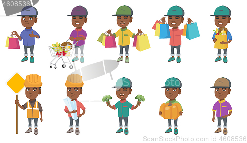 Image of Little african boy vector illustrations set.