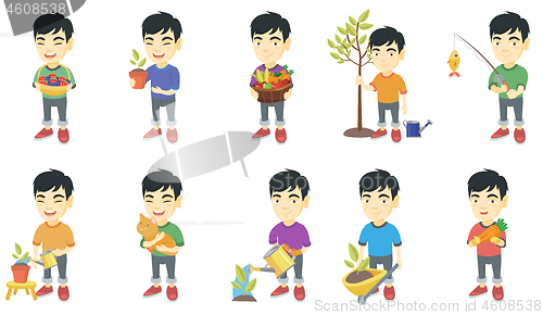 Image of Little asian boy vector illustrations set.