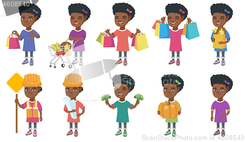 Image of Little african girl vector illustrations set.