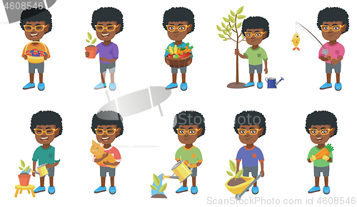 Image of Little african boy vector illustrations set.