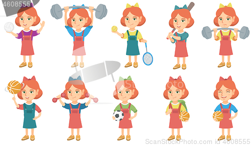 Image of Little caucasian girl vector illustrations set.