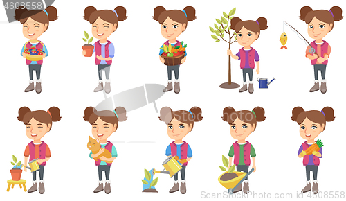 Image of Little caucasian girl vector illustrations set.