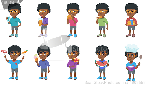 Image of Little african boy vector illustrations set.
