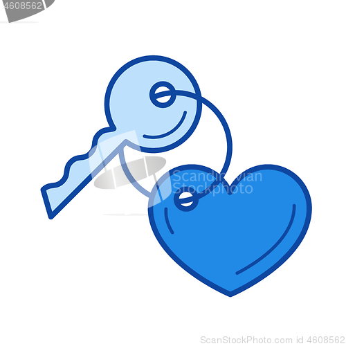 Image of Key with a trinket in the shape of heart line icon