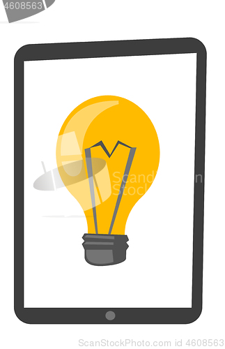 Image of Tablet computer with lightbulb vector cartoon.