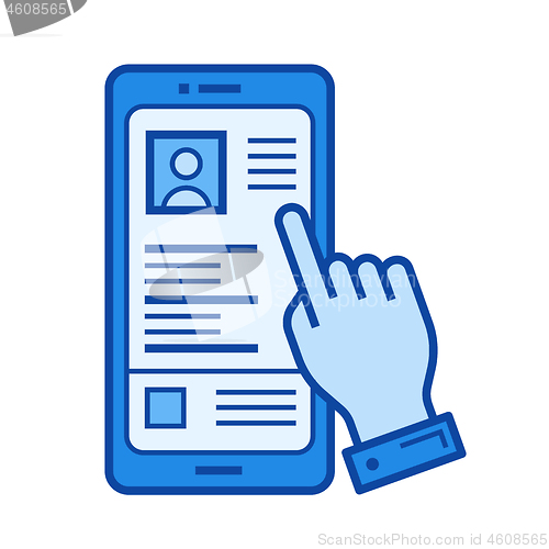 Image of Finger touching smartphone line icon.