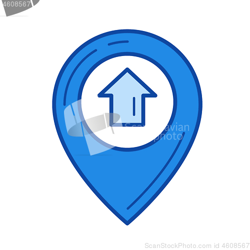 Image of Map pointer with house inside line icon.