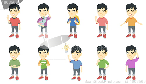 Image of Little asian boy vector illustrations set.