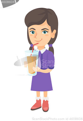 Image of Girl drinking orange juice through a straw.
