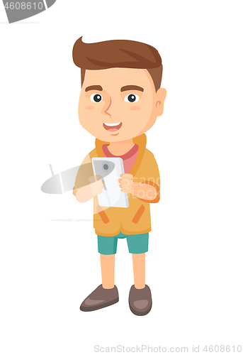 Image of Caucasian boy using a smartphone.