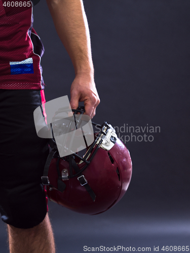 Image of closeup American Football Player isolated on gray