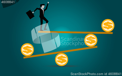 Image of Businessman balancing in financial dollar concept