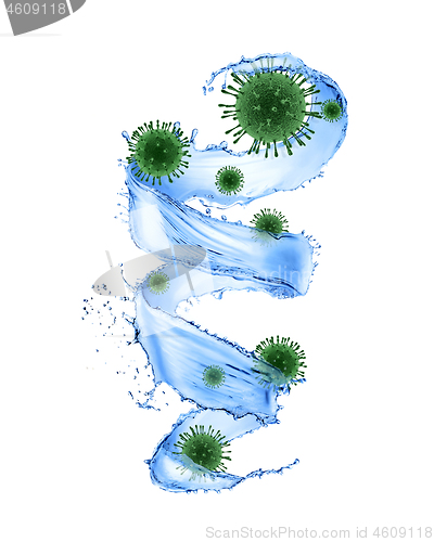 Image of Water splash with Corona virus bacteria.