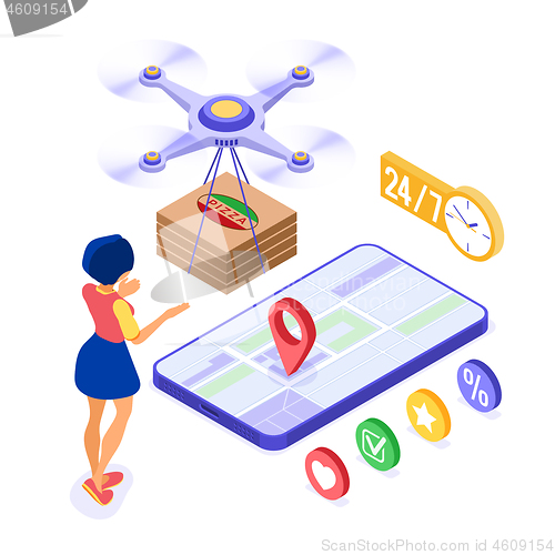 Image of Drone delivery pizza online order