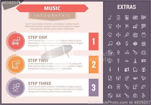 Image of Music infographic template, elements and icons.