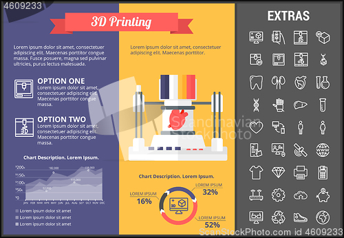 Image of 3D printing infographic template and elements.