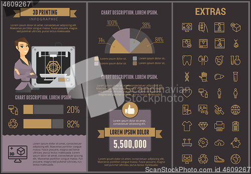 Image of 3D printing infographic template and elements.