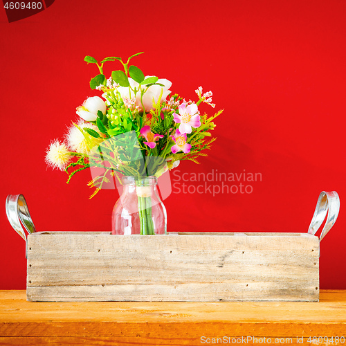 Image of artificially bunch of flowers easter holiday decoration backgrou